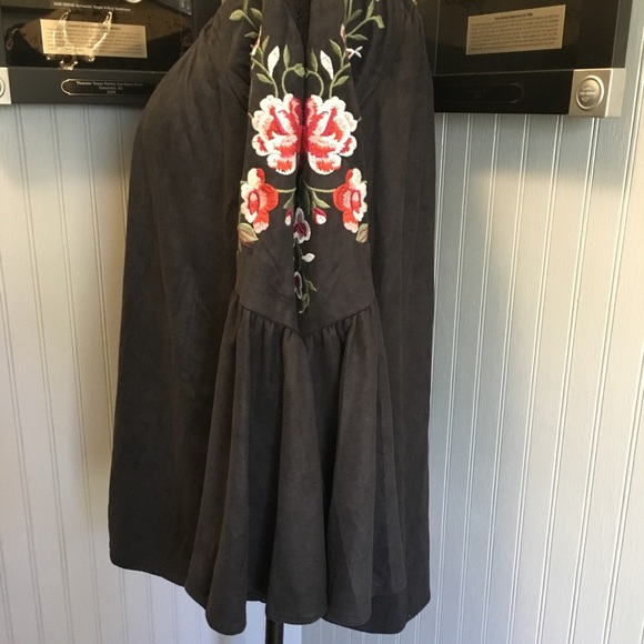 Faux Suede Embroidered Off Shoulder Tunic - Picture 6 of 8